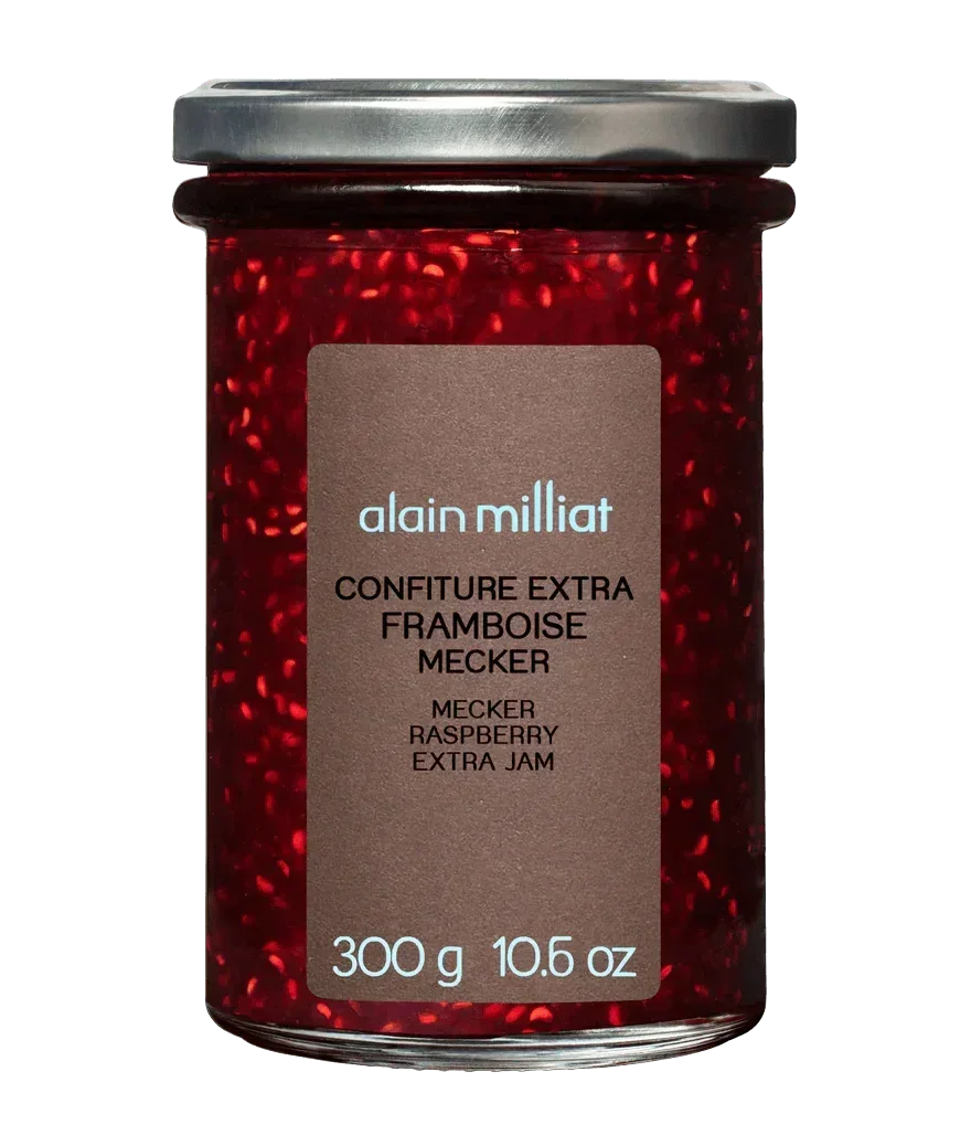Alain Milliat raspberry extra jam in glass jar, premium French artisanal preserve, 300g
