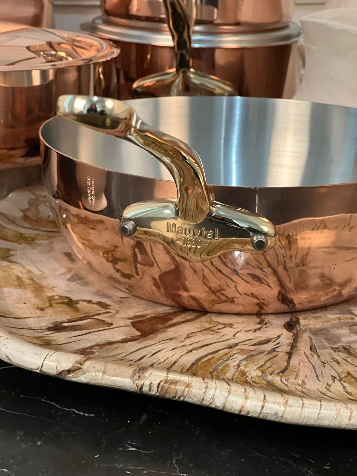 Mauviel 1830 M'Heritage M'150 B Copper Chef Pan With Lid and Brass Handle