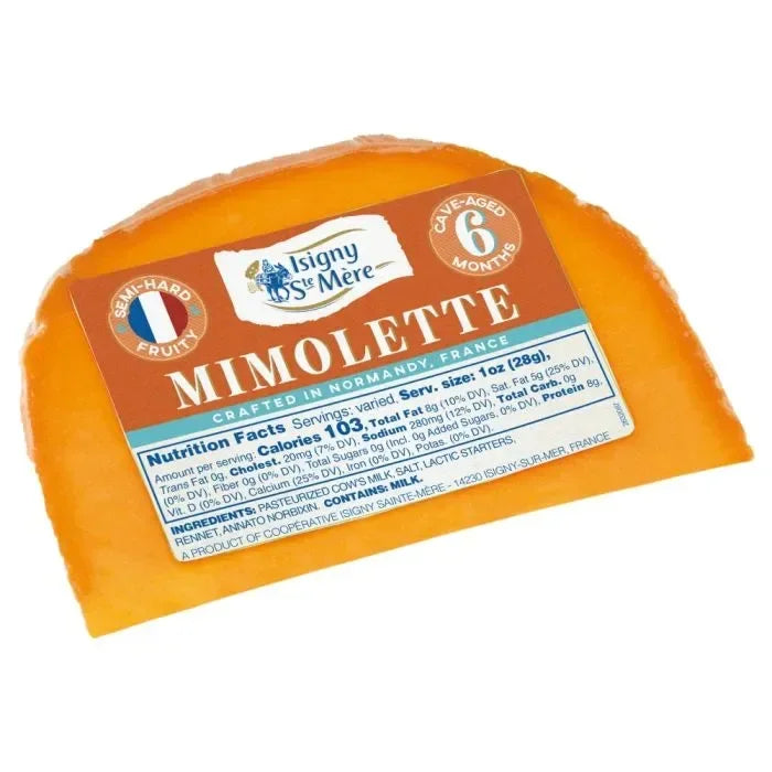 Isigny Mimolette cheese, cave-aged 6 months, crafted in Normandy, France, semi-hard fruity cheese