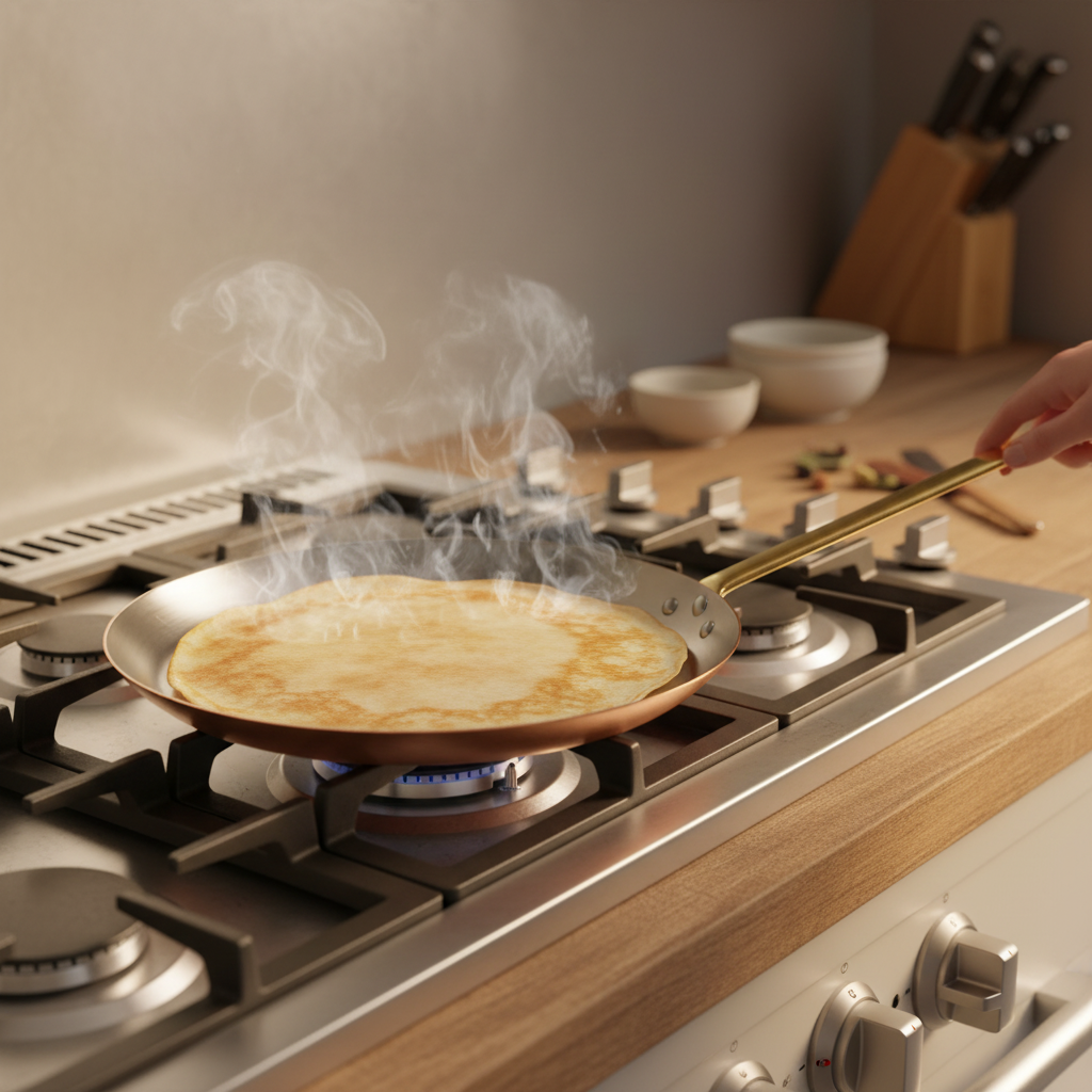 Mauviel 1830 M'Heritage M'150 B Copper Crepe Pan With Brass Handle, 10.2 In