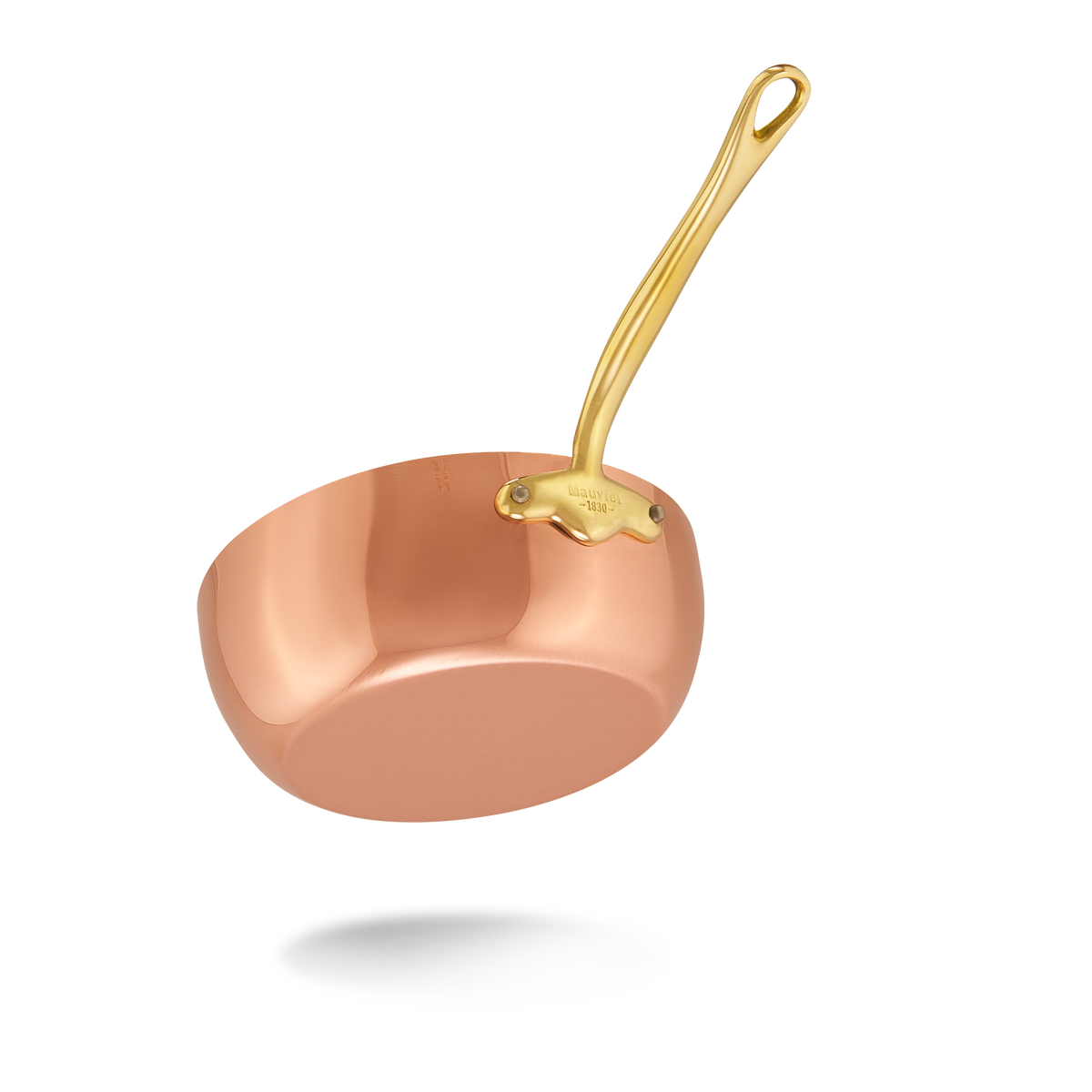 Mauviel 1830 copper frying pan with a brass handle