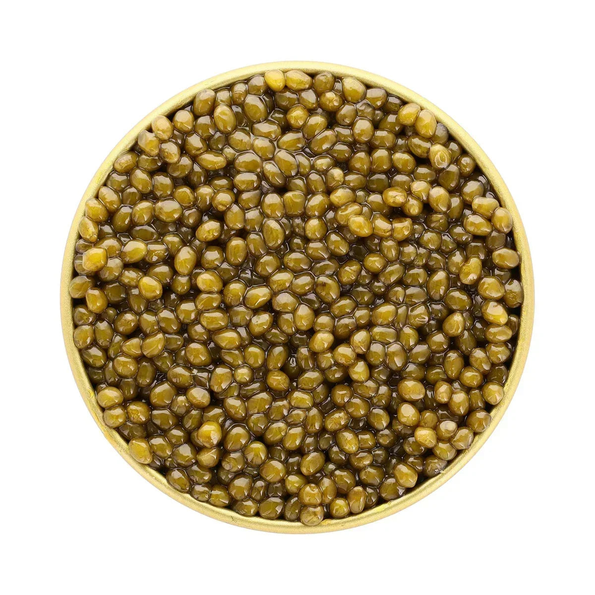Premium French caviar in a golden tin, glossy and rich, artisan-made and high-quality