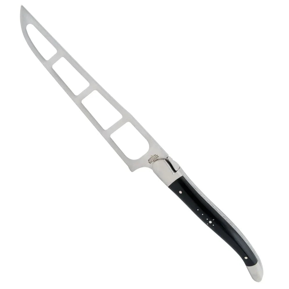 Elegant French cheese knife with black handle and stainless steel blade, perfect for artisanal cheeses