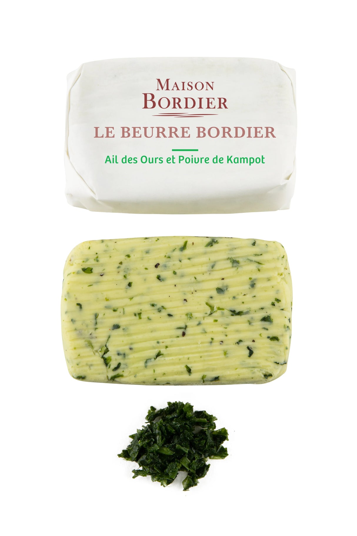 Churned Wild Garlic & Kampot Pepper Butter by Bordier (4.4 oz) | Hand-made, Grass Fed | Imported from France - The French Pantry
