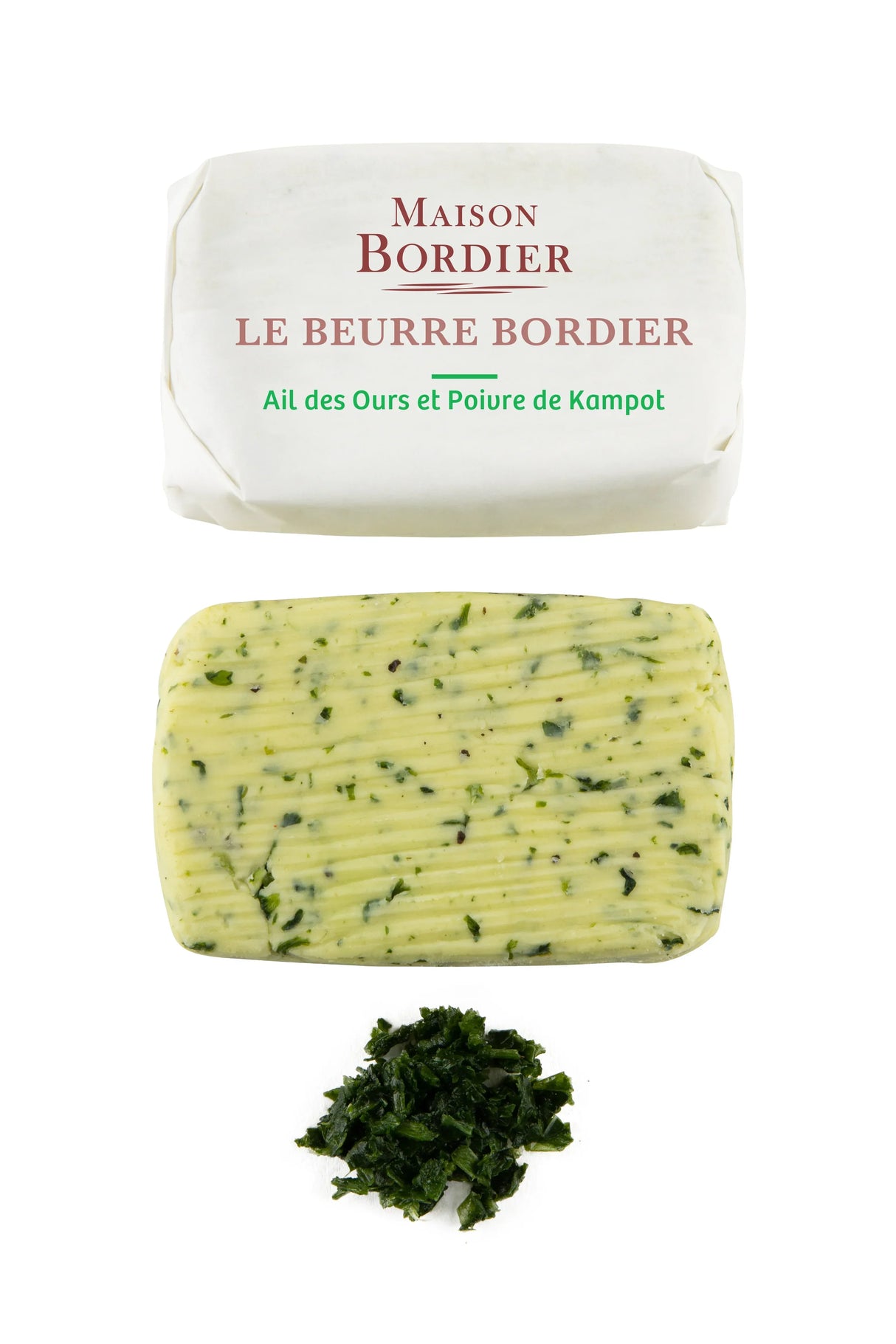 Maison Bordier garlic and Kampot pepper butter, artisanal French spread with herbs
