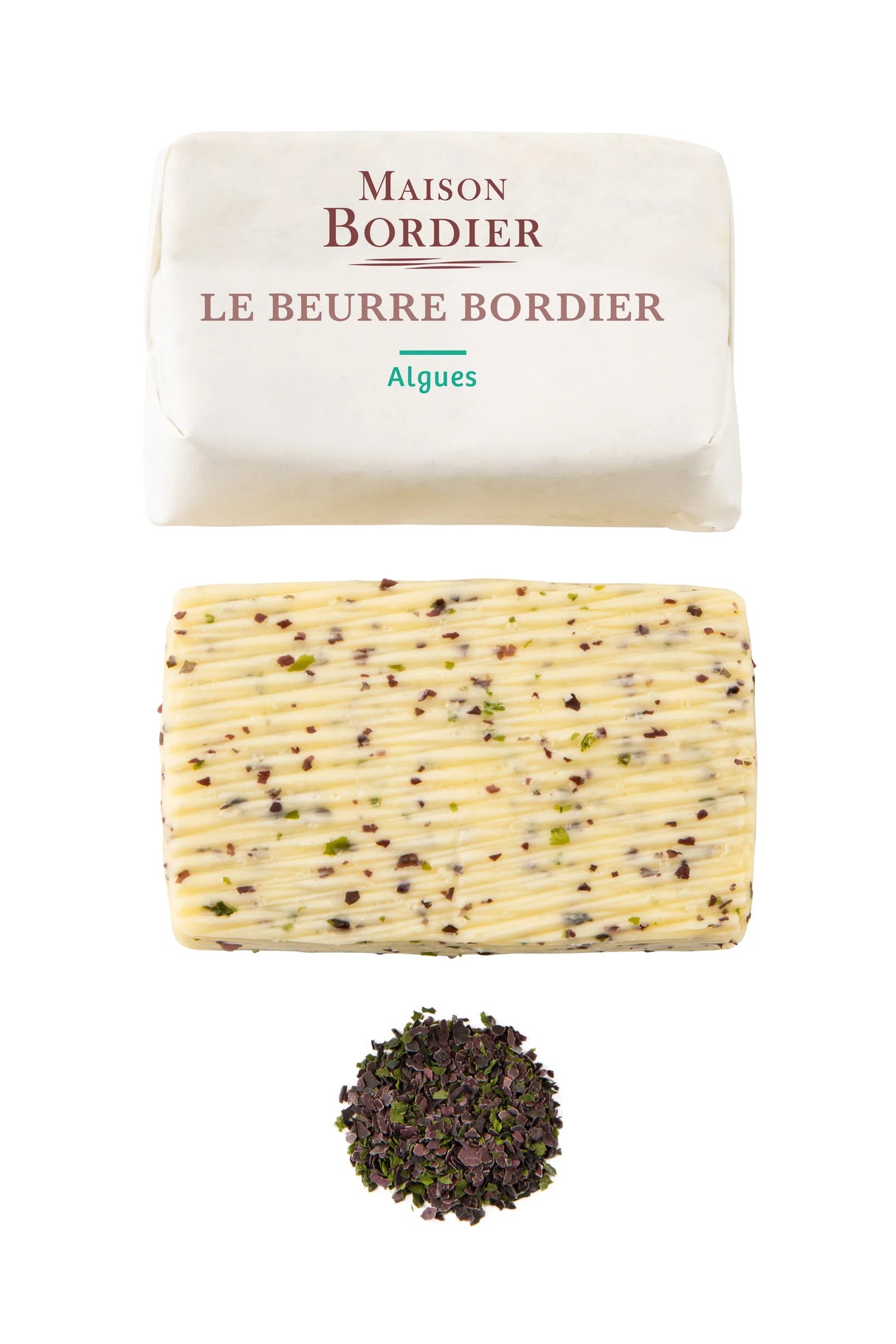 Maison Bordier seaweed butter with visible algae flecks, artisan-made and premium quality