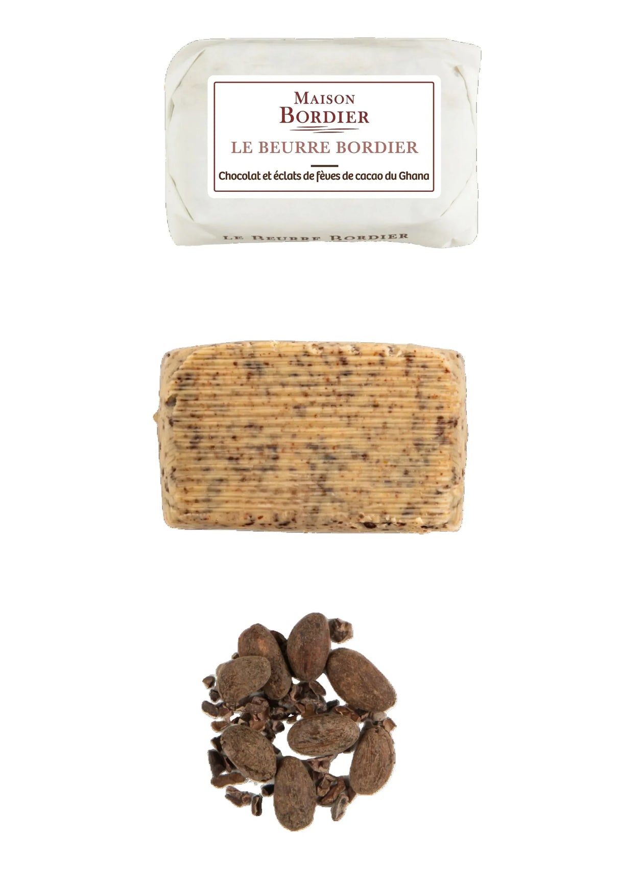 Maison Bordier butter with Ghana cocoa nibs, artisanal French butter with chocolate flecks