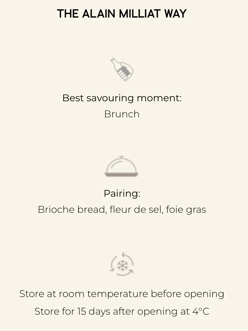 Alain Milliat product guide: brunch pairing with brioche, fleur de sel, foie gras, storage tips