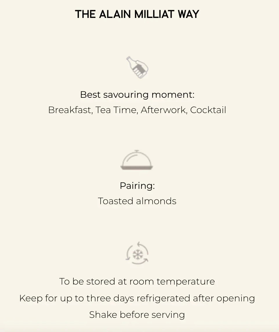 Alain Milliat product guide: best moments, pairing with toasted almonds, storage tips