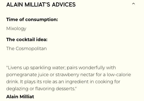 Alain Milliat’s cocktail advice for The Cosmopolitan, pairing with pomegranate or strawberry nectar