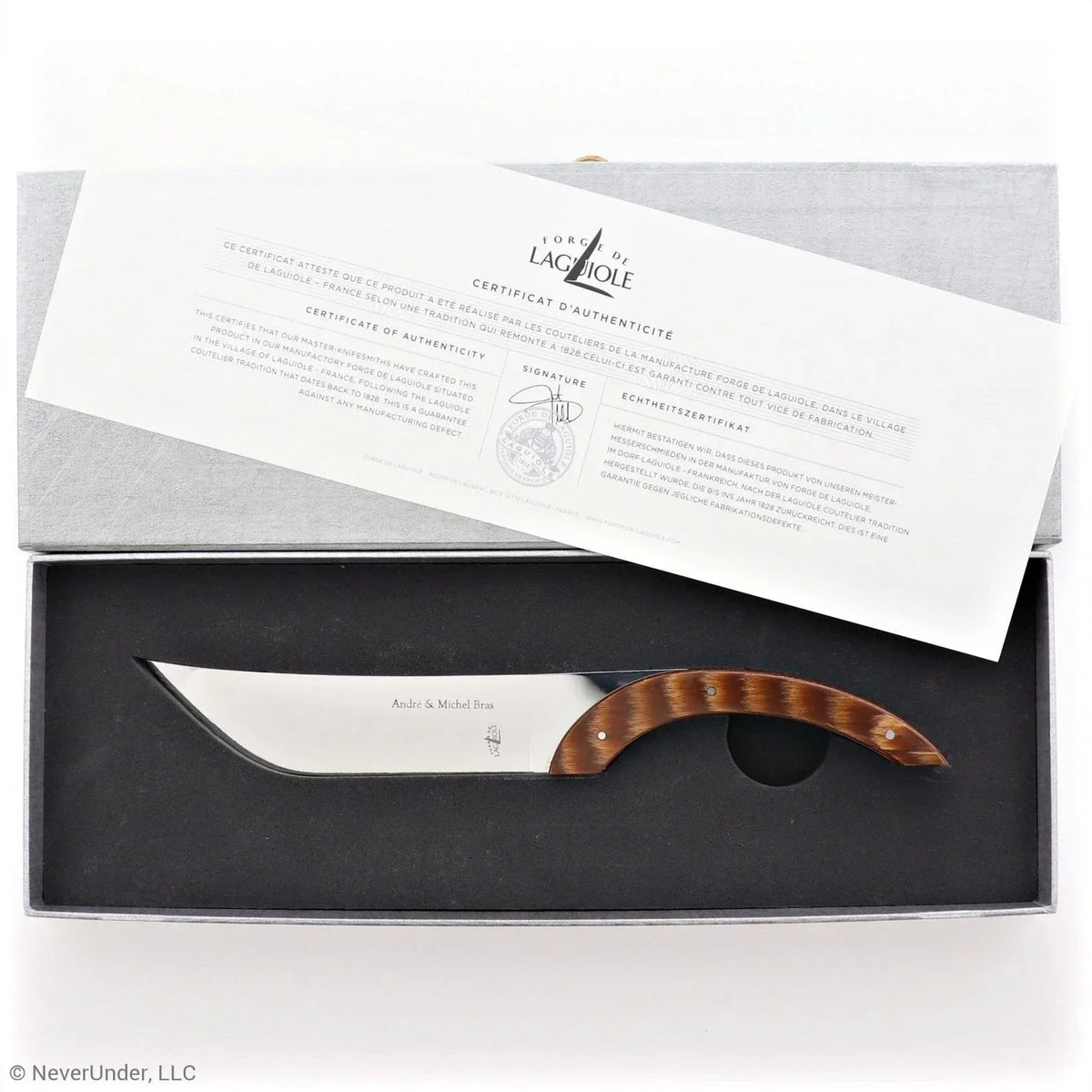 Artisan French cheese knife with wooden handle, presented in luxury box with authenticity certificate