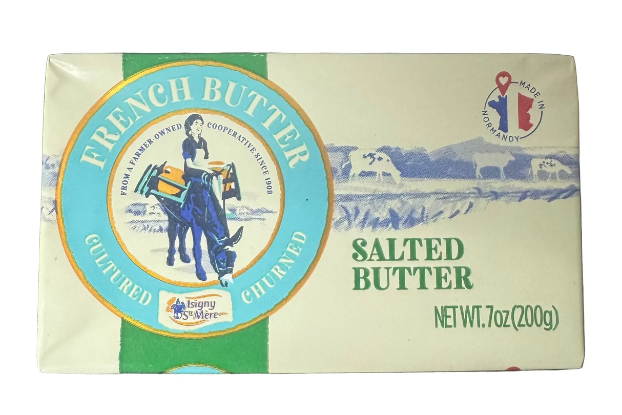 French salted butter from Normandy, cultured & churned, 7oz package