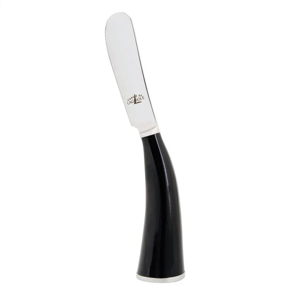 Elegant black-handled butter knife with sleek stainless steel blade, perfect for artisanal French butter.