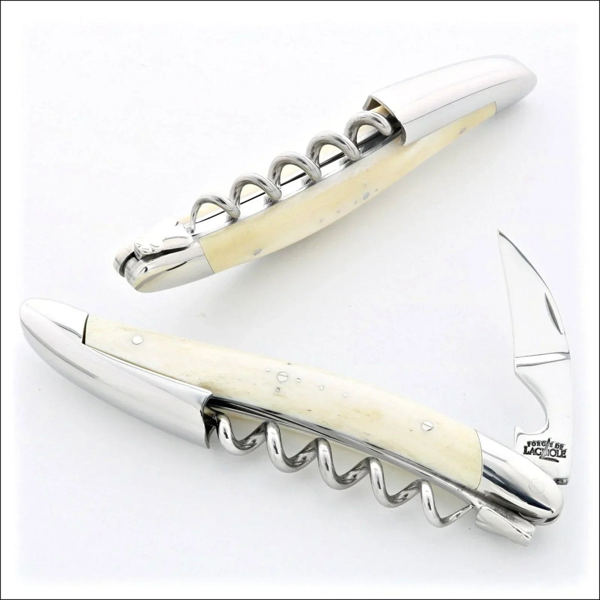 Elegant bone-handled corkscrew with polished metal, ideal for wine enthusiasts and gourmet kitchens