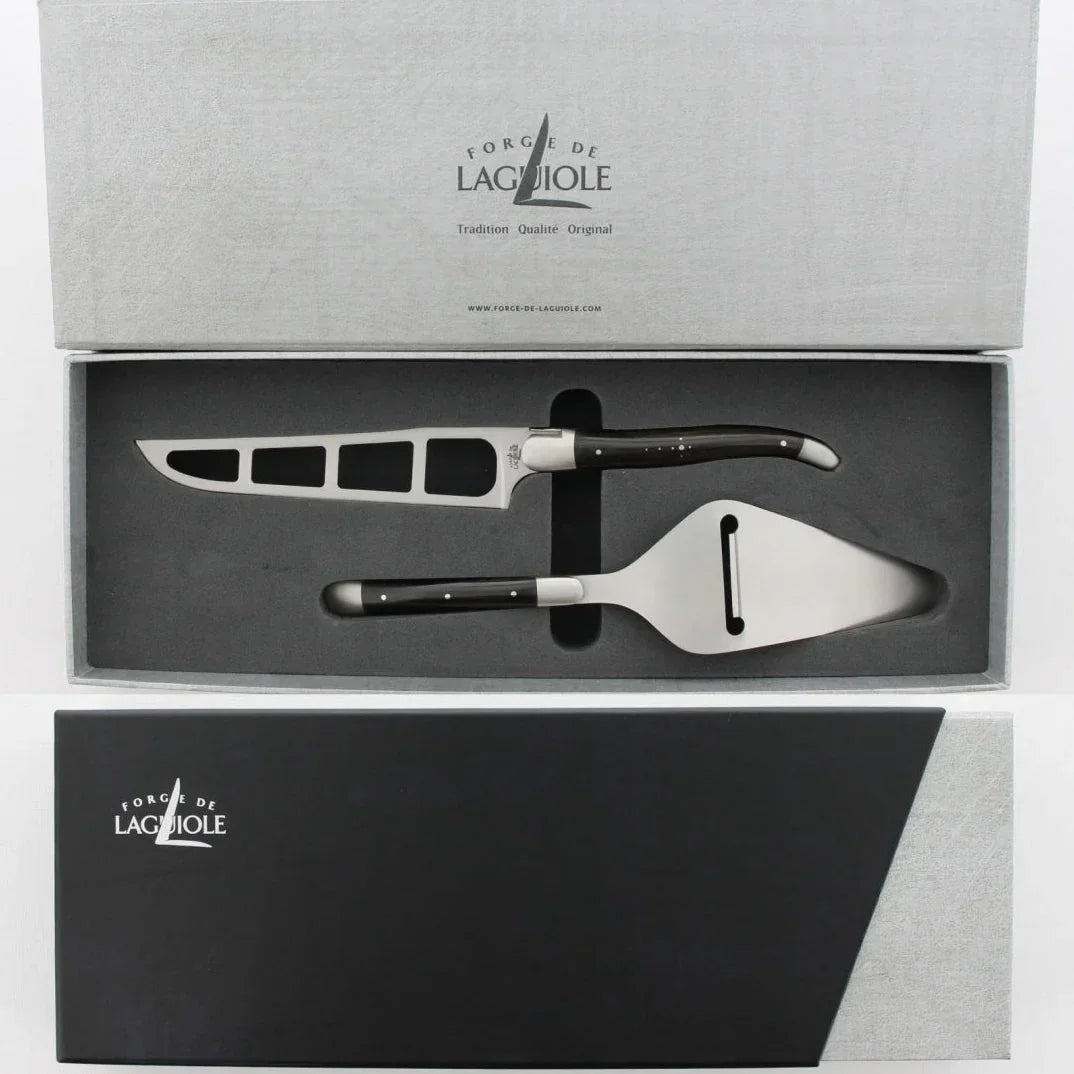 Elegant Forge de Laguiole cheese knife and server set in premium gift box