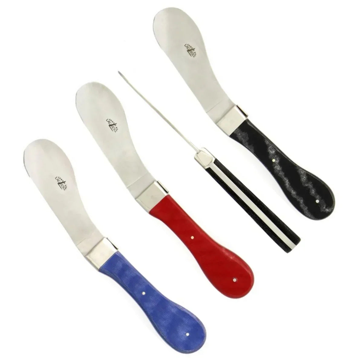 Set of artisan butter knives with colorful handles for gourmet cheese and spreads