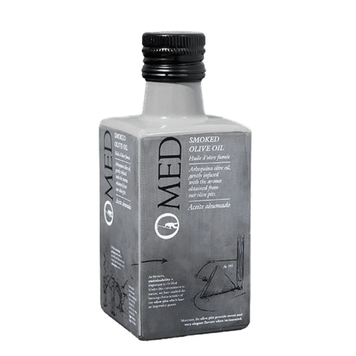 Smoked olive oil bottle, artisan-made, premium quality, all-natural, gluten-free, keto-friendly