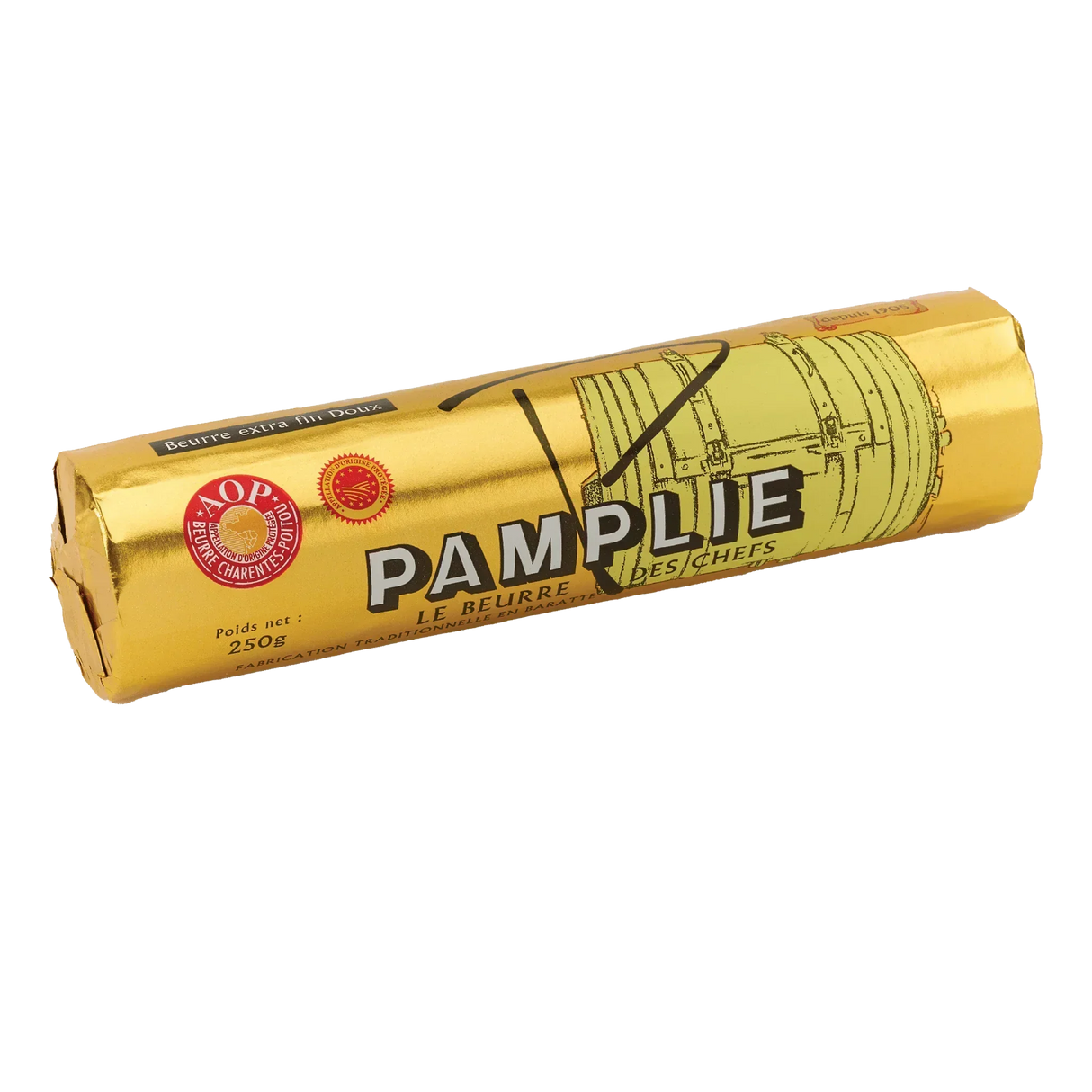 Pamplie AOP French butter, 250g, extra fine, chef's choice, traditional barrel-made, gold-wrapped