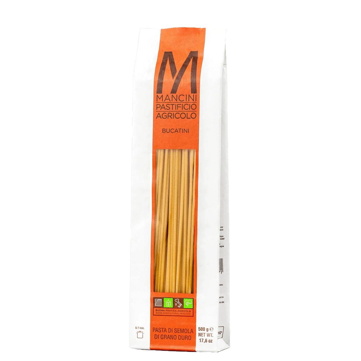Mancini Bucatini pasta, artisan-made durum wheat pasta, 500g, good agricultural practice, premium quality