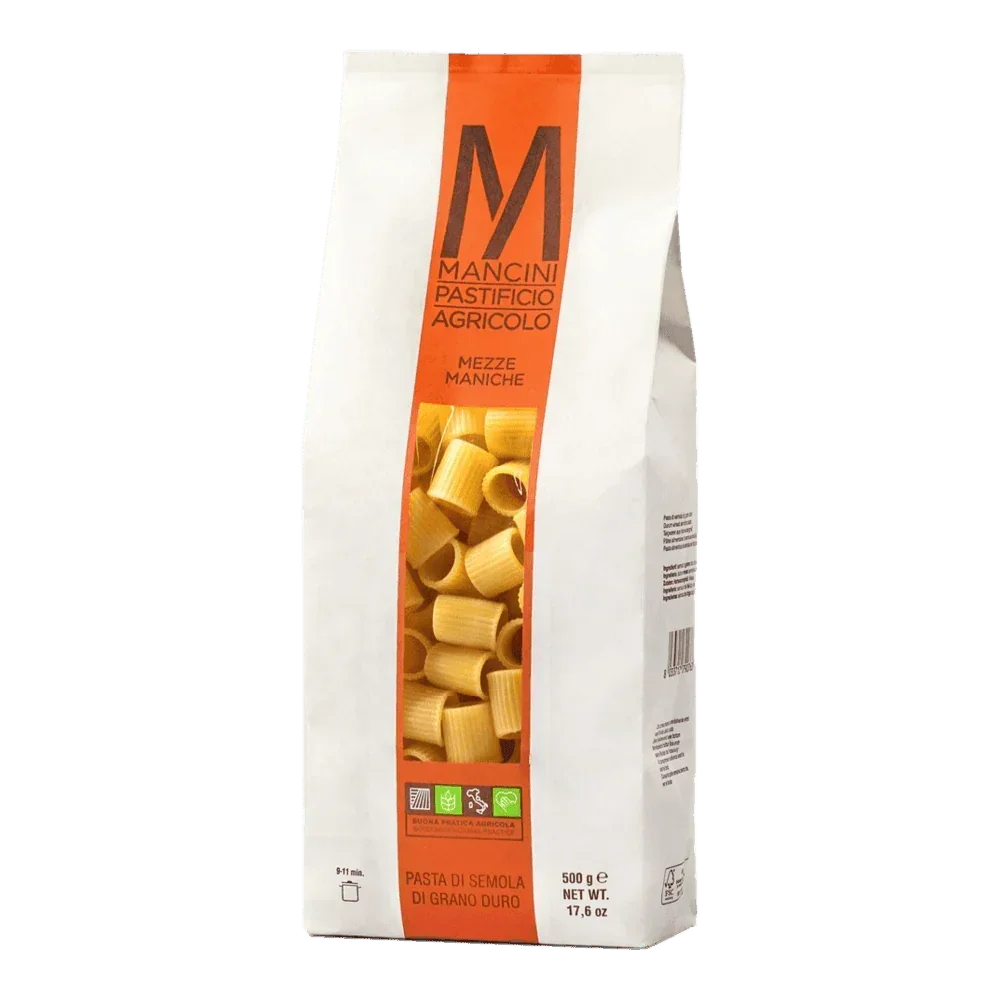 Mancini Mezze Maniche pasta, artisan-made durum wheat pasta, premium Italian pasta, 500g