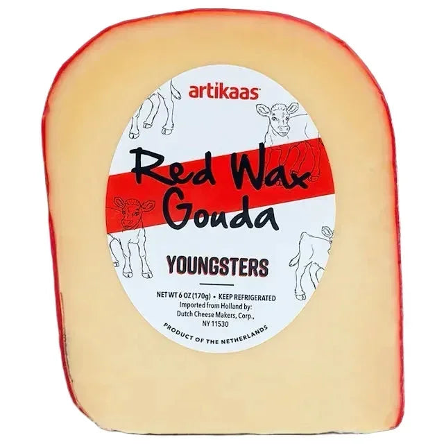Artikaas Red Wax Gouda Youngsters cheese wheel, imported from Netherlands, grass-fed, artisan-made, premium quality