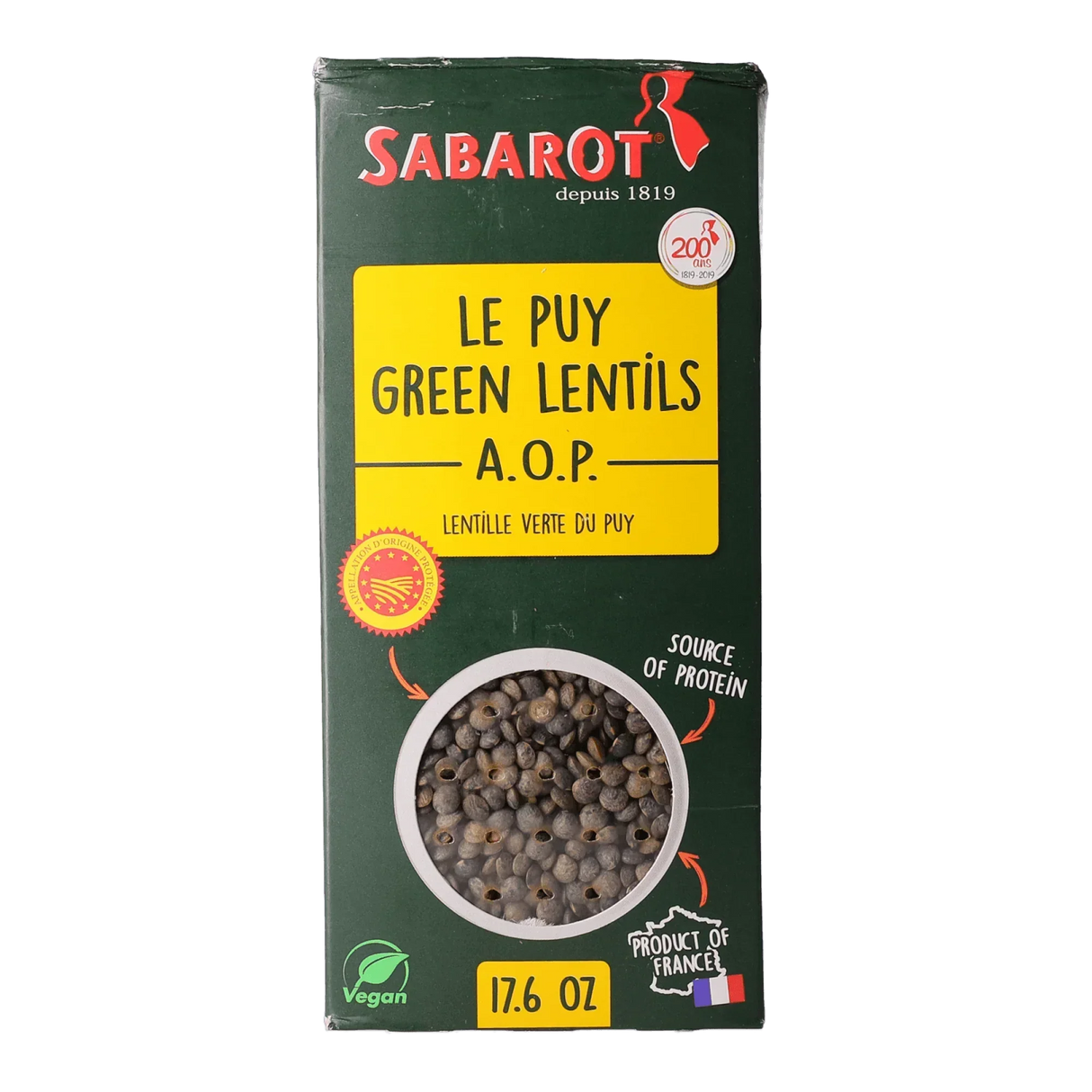Sabarot Le Puy Green Lentils A.O.P. - French, vegan, protein-rich, 17.6 oz, protected origin
