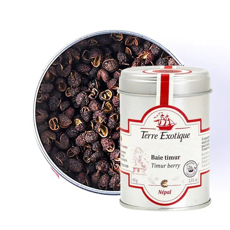 Terre Exotique Timur berry spice from Nepal in elegant tin, artisanal, premium quality, all-natural