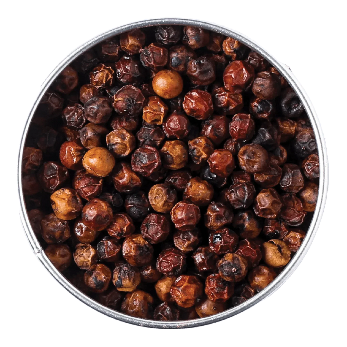 Premium Cambodian peppercorns in a metal tin, artisan-made and all-natural for gourmet cooking