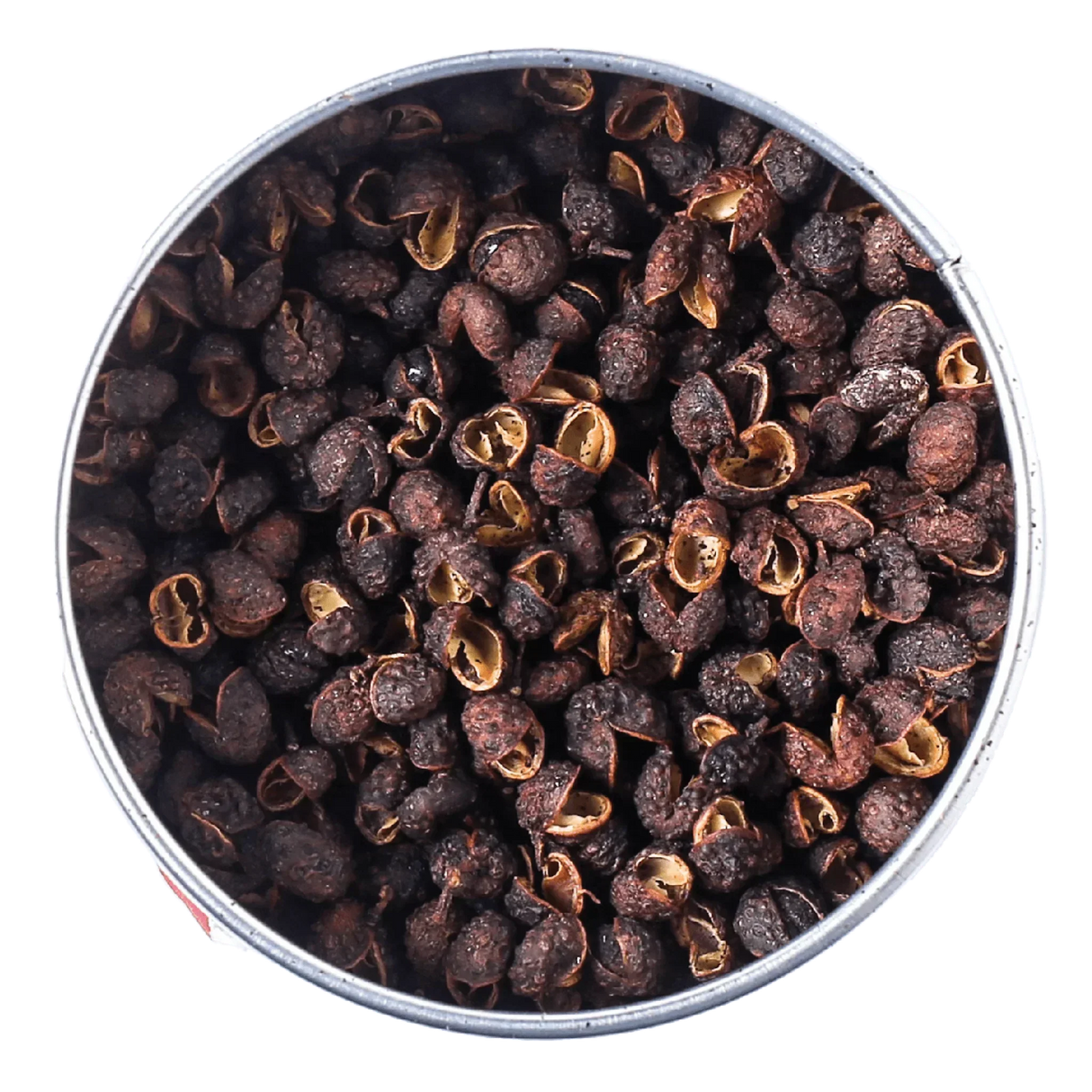 Terre Exotique Timur berry in a metal tin, gourmet spice from Nepal