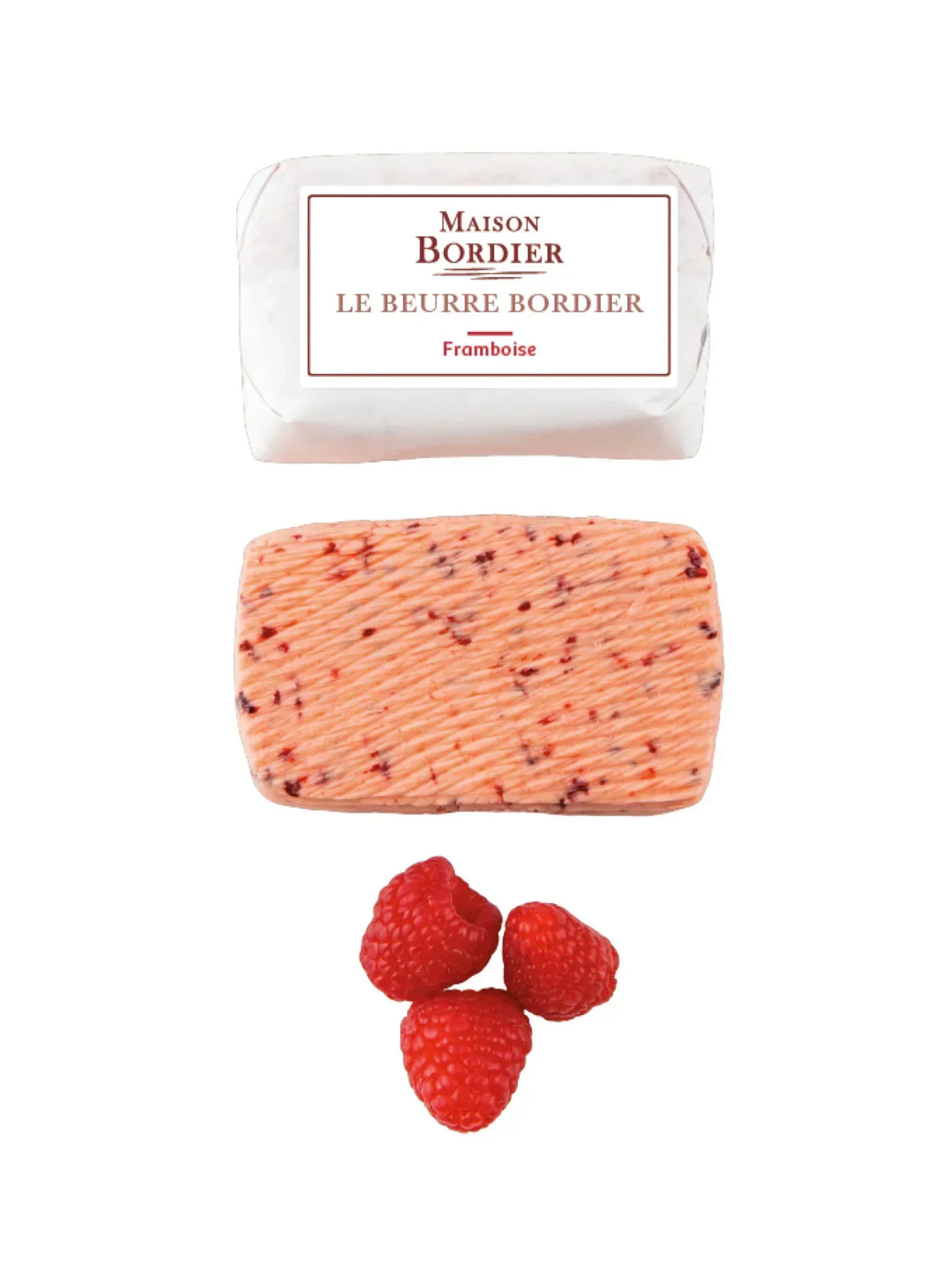 Raspberry-flavored French butter with fresh raspberries, artisan-made and premium quality