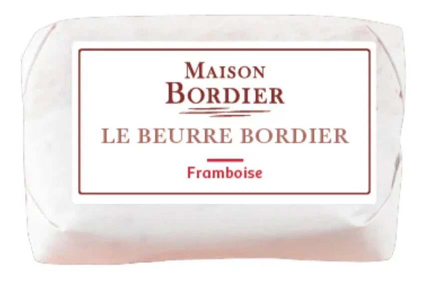Maison Bordier raspberry butter wrapped in white paper, premium French artisan butter