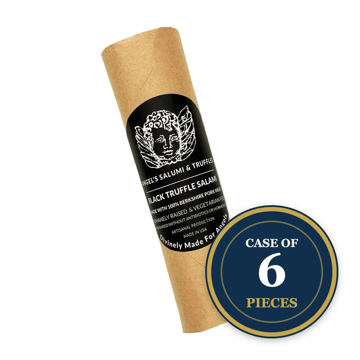 Black truffle salami in kraft paper, artisanal, humanely raised pork, case of 6 pieces