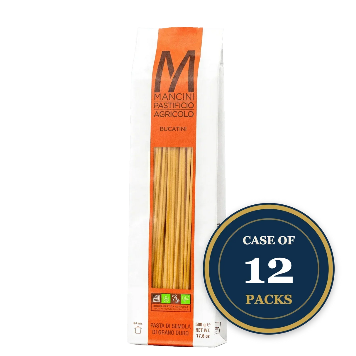Mancini Bucatini pasta, 500g, case of 12 packs, artisan-made durum wheat pasta