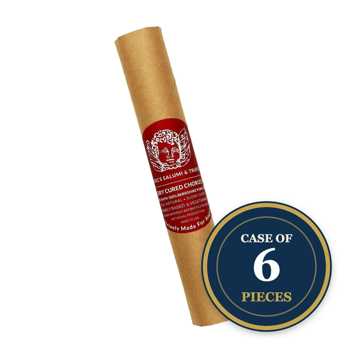 Dry cured chorizo in kraft paper wrap, artisanal, all-natural, case of 6 pieces