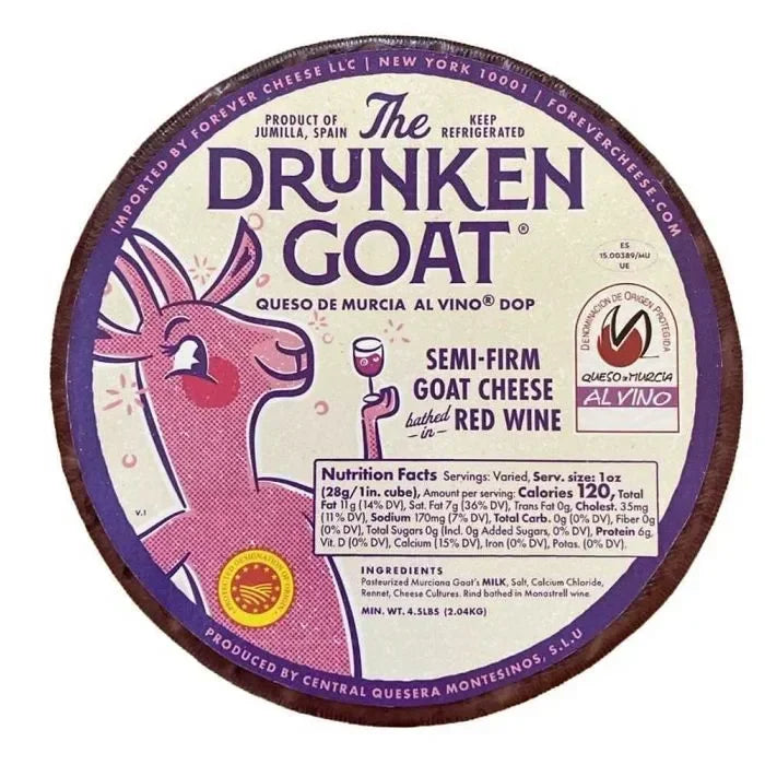 Semi-firm goat cheese bathed in red wine, artisan-made with natural ingredients, imported from Spain