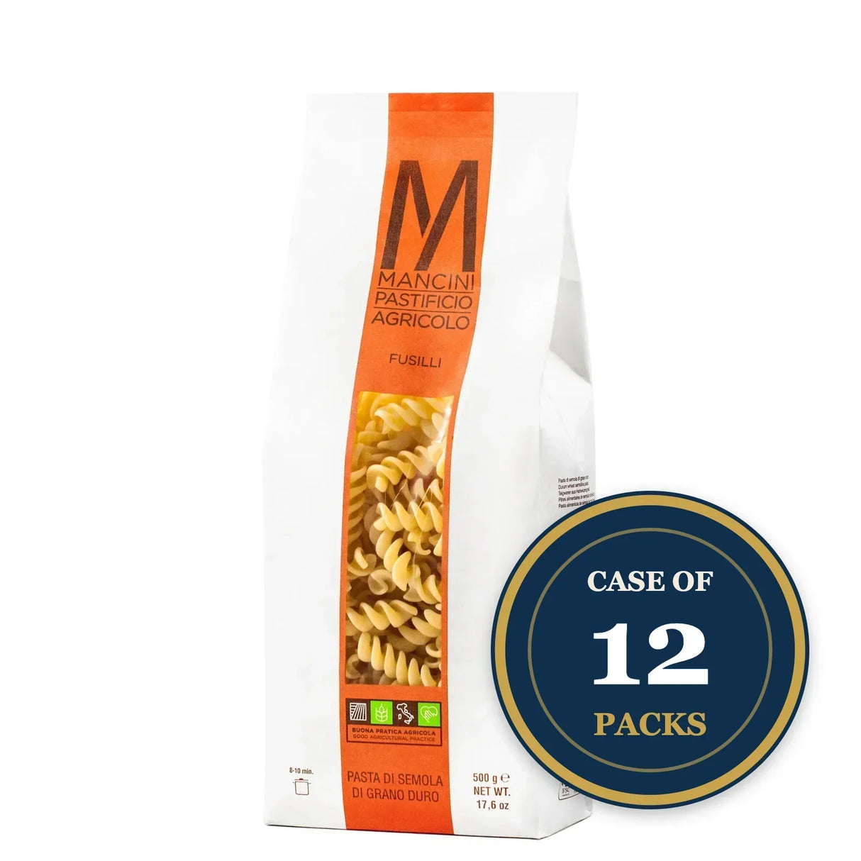 Mancini Fusilli Pasta, Case of 12 Packs, Artisan Italian Pasta Made with Durum Wheat