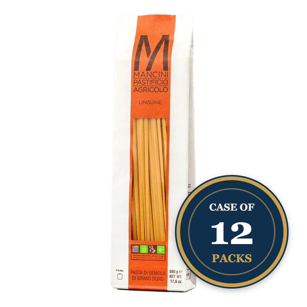 Mancini Linguine pasta, artisan-made durum wheat, case of 12 packs, premium Italian pasta