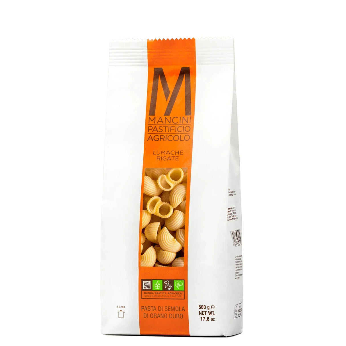 Mancini Lumache Rigate pasta, artisanal durum wheat pasta, 500g, good agricultural practice