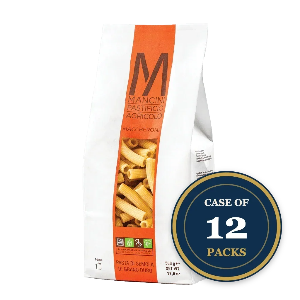 Mancini Maccheroni pasta, durum wheat, case of 12 packs, artisan-made, premium quality