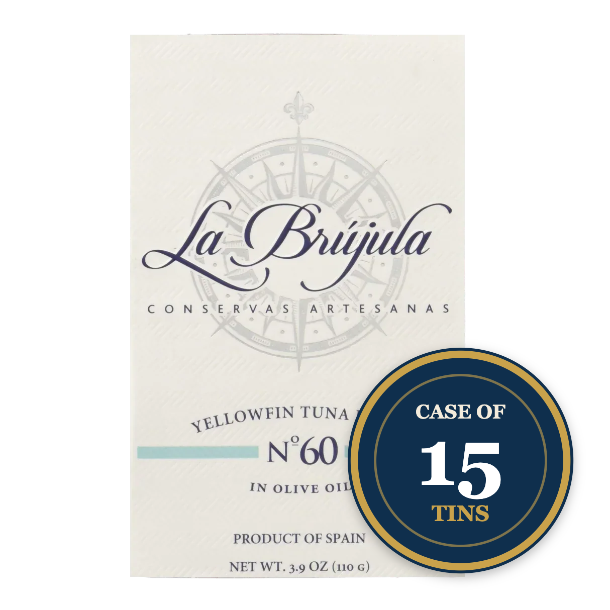 La Brújula Yellowfin Tuna in Olive Oil, Case of 15 Tins, Product of Spain
