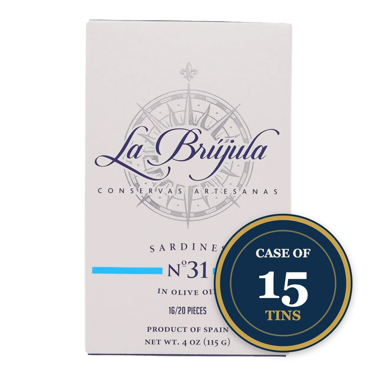 La Brújula artisan sardines in olive oil, case of 15 tins, Spanish import, premium seafood
