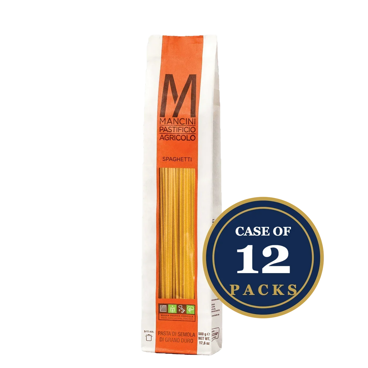 Mancini Spaghetti pasta, case of 12 packs, artisan-made, premium quality, durum wheat