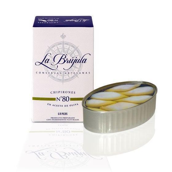 La Brújula artisanal chipirones in olive oil, premium Spanish seafood, natural ingredients