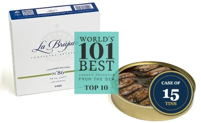 La Brijua N°86 artisanal canned calamari, world's top 10 seafood, case of 15 tins