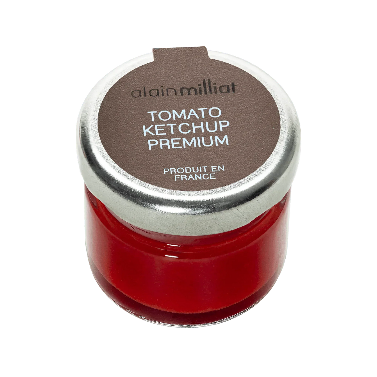 Premium French tomato ketchup in glass jar, artisan-made, all-natural, imported from France