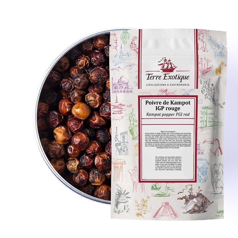 Kampot pepper PGI red in tin, artisan-made, premium quality, all-natural, gluten-free, keto, paleo
