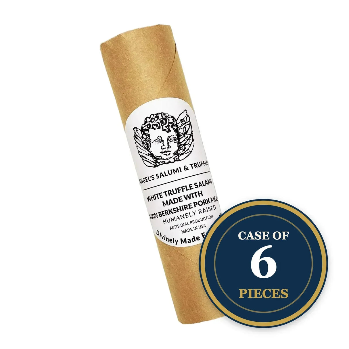 White truffle salami in kraft paper, artisanal, humanely raised pork, case of 6 pieces