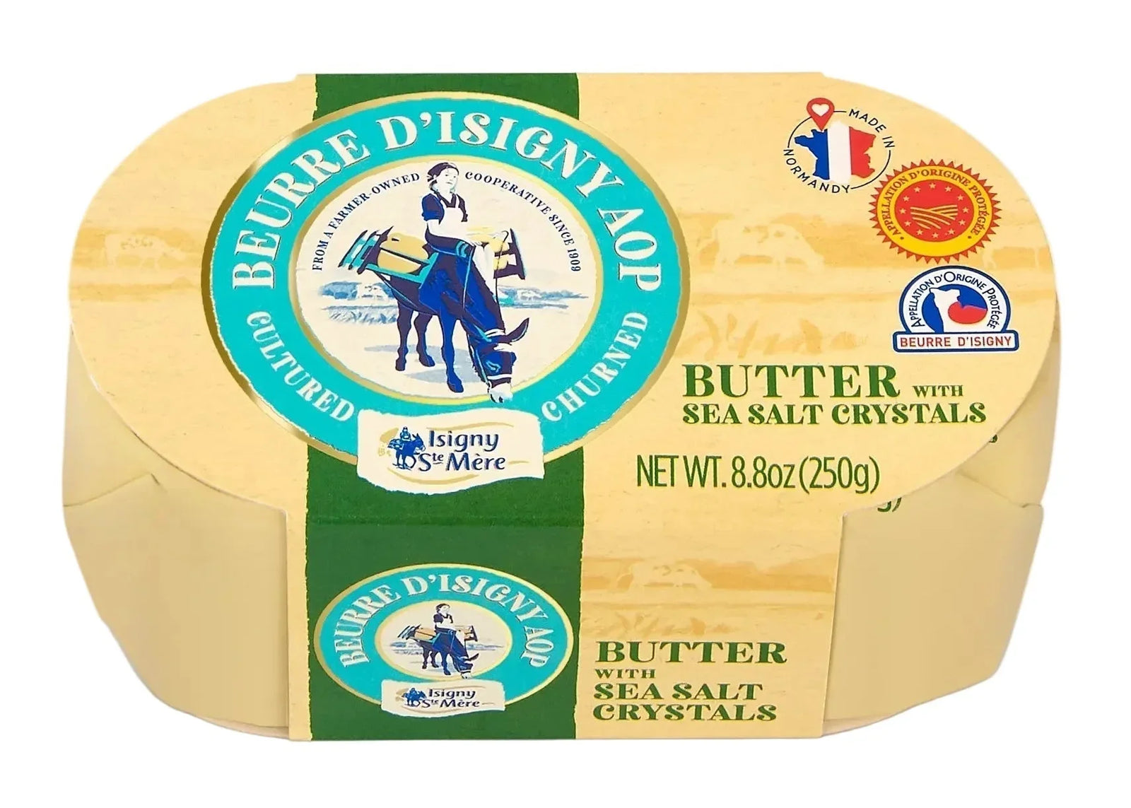 Isigny AOP cultured butter with sea salt crystals, artisan French butter from Normandy, 250g