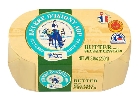 Isigny AOP cultured butter with sea salt crystals, artisan French butter from Normandy, 250g
