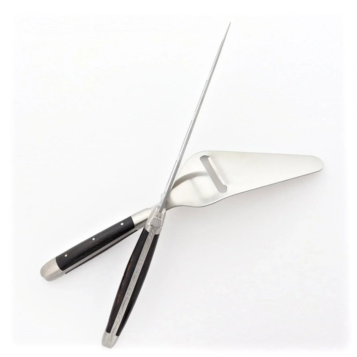 Forge de Laguiole Barthélemy cheese knife and server set with ebony handles